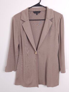 Ming Wang Classic Tan Knit Career Jacket Single Gold Tone Button XS